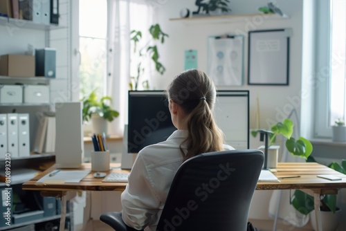 Professional psychotherapist at table with computer