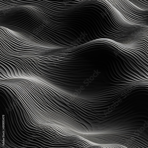 Monochrome wave pattern, flowing dynamic texture. Seamless smooth lines, for modern decor, interior design, wrapping, print. Elegant soft gradient curves, abstract digital background