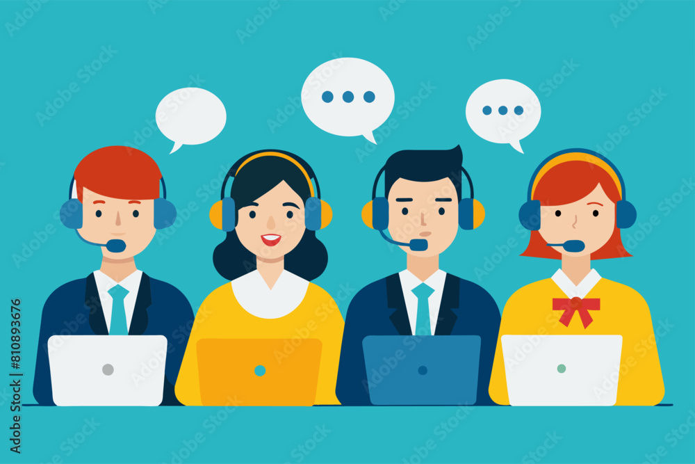 Call center. Vector illustration of Customer service, hotline operators with headsets. Call center. Vector illustration of Customer service, hotline operators with headsets.