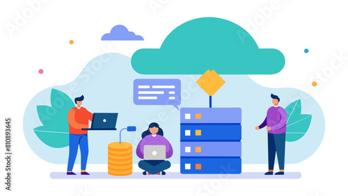 Vector illustration of business technology cloud server security and online storage backup concept 
