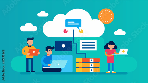 Vector illustration of business technology cloud server security and online storage backup concept 
