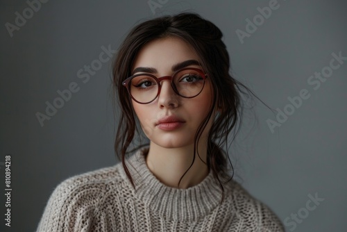 Serene Beauty - Elegant Woman with Glasses Fictional Character Created By Generative AI. 