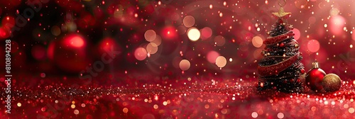 Red Bokeh lights and ornaments on a Christmas tree