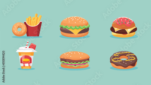 Flat style fast food vector set illustration cheesebu