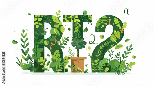 Flat style font made out of pot plants. Green alphabe