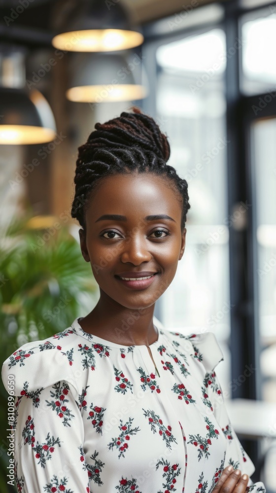 Beautiful African American woman in a floral dress Fictional Character Created By Generative AI. Beautiful African American woman in a floral dress Fictional Character Created By Generative AI.