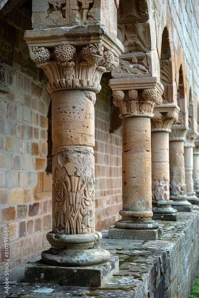 Ancient columns and arches of medieval architecture.