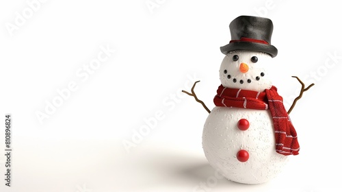 3d rendering of snowman with hat and scarf on white background