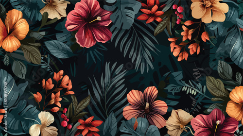 floral seamless pattern with flowers and plants in da photo