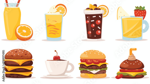 Food vector icons set. Homemade american pancakes ora