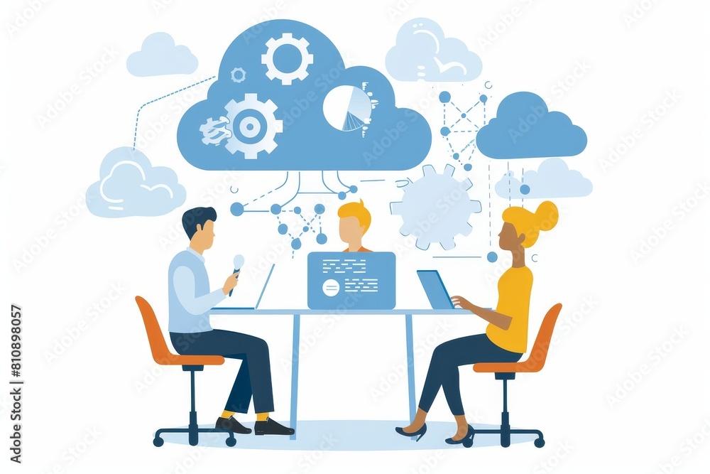 Digital planning and teamwork focus on energy efficient laptop use in coworking spaces, promoting collaborative workspace environment Digital planning and teamwork focus on energy efficient laptop use in coworking spaces, promoting collaborative workspace environment