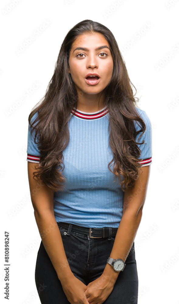 Fototapeta premium Young beautiful arab woman over isolated background afraid and shocked with surprise expression, fear and excited face.