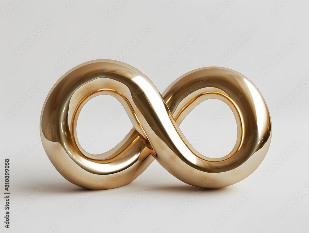 Golden sculpture of an infinite symbol isolated on white background Golden sculpture of an infinite symbol isolated on white background