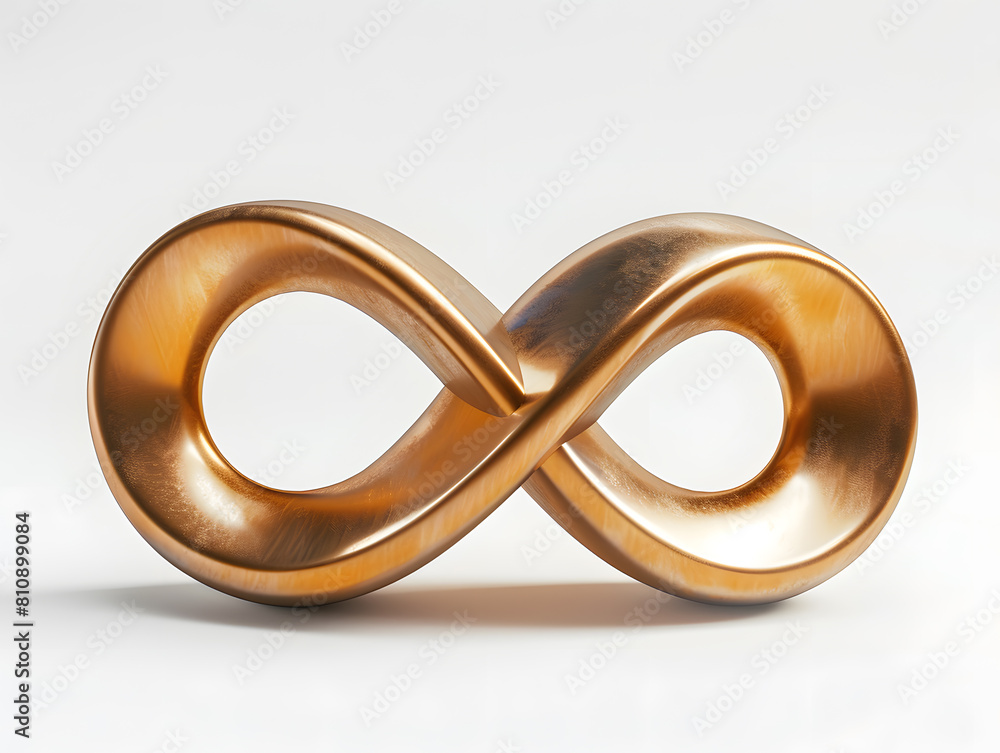 Golden sculpture of an infinite symbol isolated on white background Golden sculpture of an infinite symbol isolated on white background