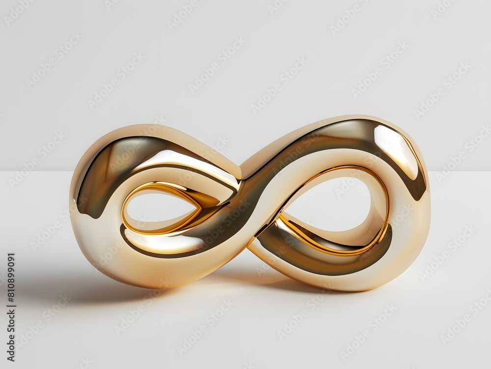Golden sculpture of an infinite symbol isolated on white background Golden sculpture of an infinite symbol isolated on white background