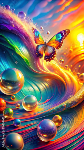 Abstract multicolored background with butterfly