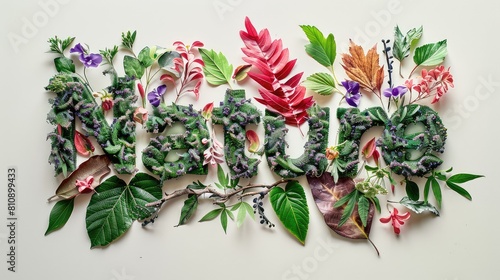 Word nature made from flower leaves. Selective focus. © yanadjan
