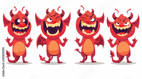 Four of funny red devil in different postures isolated photo
