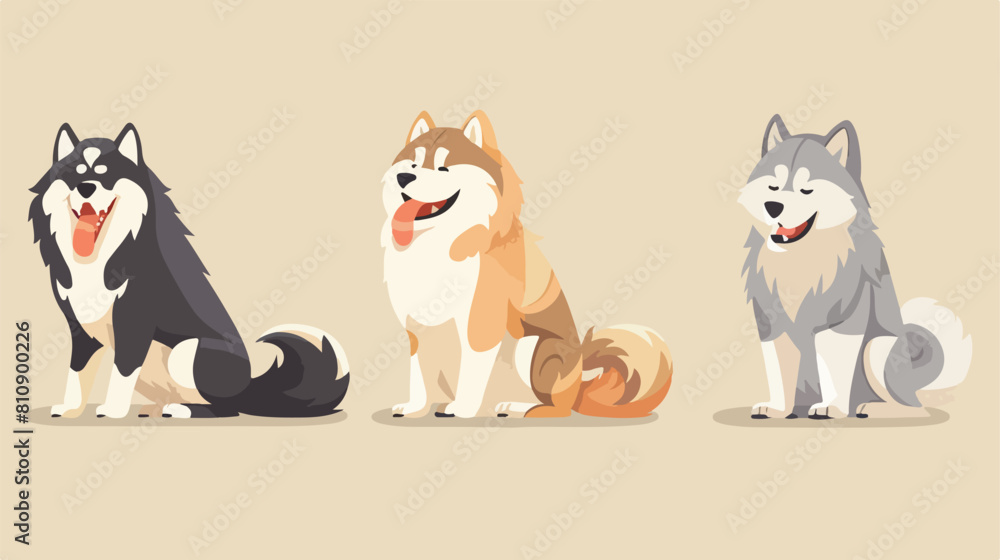 Four of isolated Alaskan Malamutes. Cute and funny 