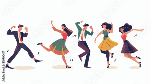 Four of man woman and pair performing Lindy hop or Sw