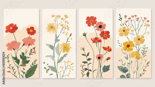 Four of minimalist spring cards or banner templates.