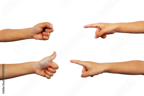 Collection of boy's hands in various poses on a white background.
