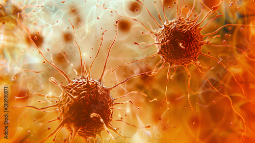 Microphotography 3d rendering of virus cells or germs microorganism cells, realistic super macro photo concept art, abstract background.