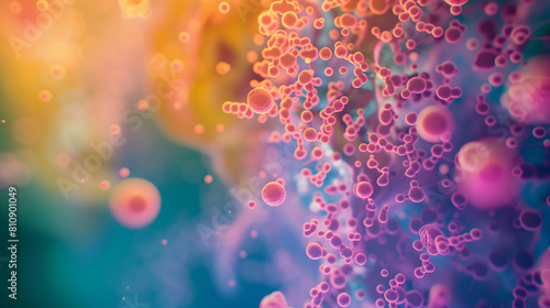 Microphotography 3d rendering of virus cells or germs microorganism cells, realistic super macro photo concept art, abstract background.