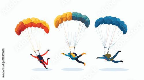 Four of parachutists and skydivers isolated on white