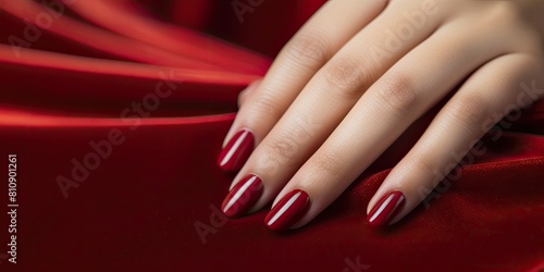 Sophisticated Style  Woman s Hand Featuring Classic Red Nail Polish for a Touch of Glamour