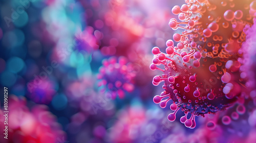 Microphotography 3d rendering of virus cells or germs microorganism cells, realistic super macro photo concept art, abstract background.