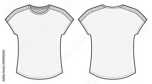 Women's short sleeve top, t-shirt , Fashion Flat Sketch Vector Illustration, CAD, Technical Drawing, Flat Drawing, Template, Mockup. photo