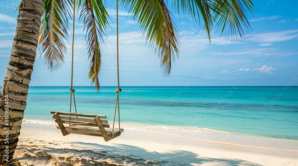 Rustic wooden swing by the sea, capturing a peaceful holiday vibe, ideal for travel and leisure marketing. Rustic wooden swing by the sea, capturing a peaceful holiday vibe, ideal for travel and leisure marketing.