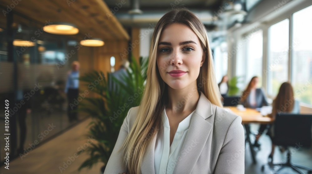 Professional woman standing confidently in an office setting Fictional Character Created By Generative AI. Professional woman standing confidently in an office setting Fictional Character Created By Generative AI.