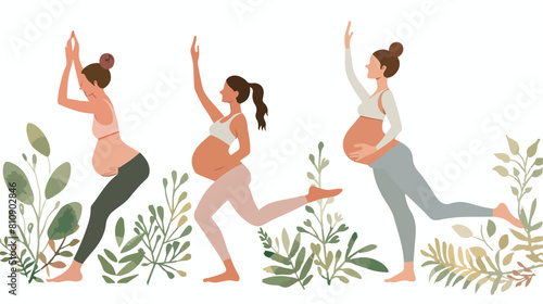 Four of yoga poses for pregnant woman. Girl in differ