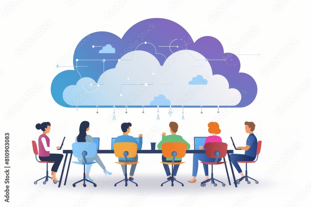 Symbol of innovation in collaborative cloud hosting on online platforms represents the future of workplace platform hosting and web services Symbol of innovation in collaborative cloud hosting on online platforms represents the future of workplace platform hosting and web services