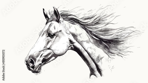 Freehand sketch of horse head isolated on white background