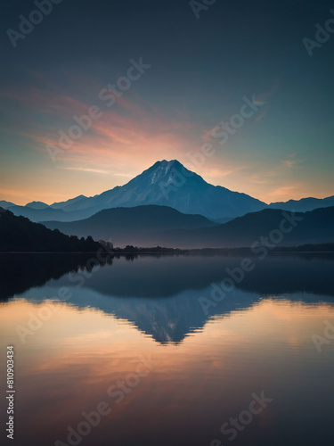 Elegant Simplicity, Minimalist Scene with Solitary Mountain Silhouette and Gradient Sky