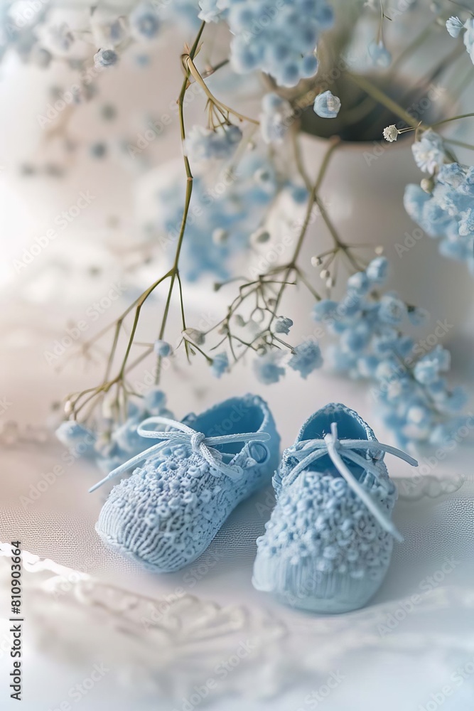 baby booties on a white background. Selective focus. baby booties on a white background. Selective focus.