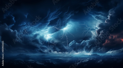 Majestic Lightning Bolt Illuminating the Dramatic Night Sky During a Thunderstorm