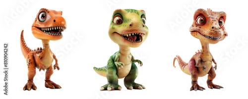 Bundle of 3d baby dinosaur Isolated on transparent background, png