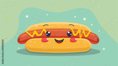 Funny hot dog with sausage between long buns. photo