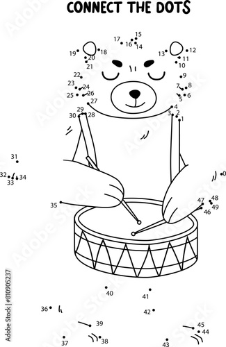 Connect the dots game. Bear printable worksheet for kids. Can be used as children coloring book.