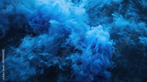 Abstract detail blue smoke flowing on black background. Generated AI image