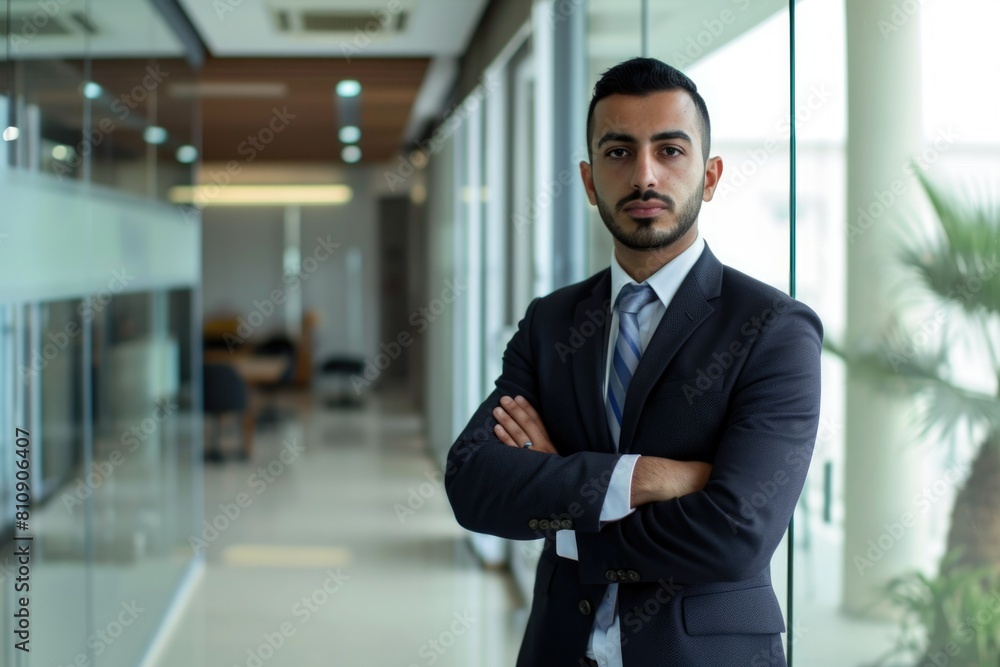 Successful Businessman Posing for a Photo in an Office Fictional Character Created By Generative AI. Successful Businessman Posing for a Photo in an Office Fictional Character Created By Generative AI.