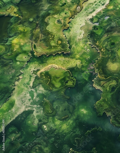 Abstract aerial view of wetlands landscape