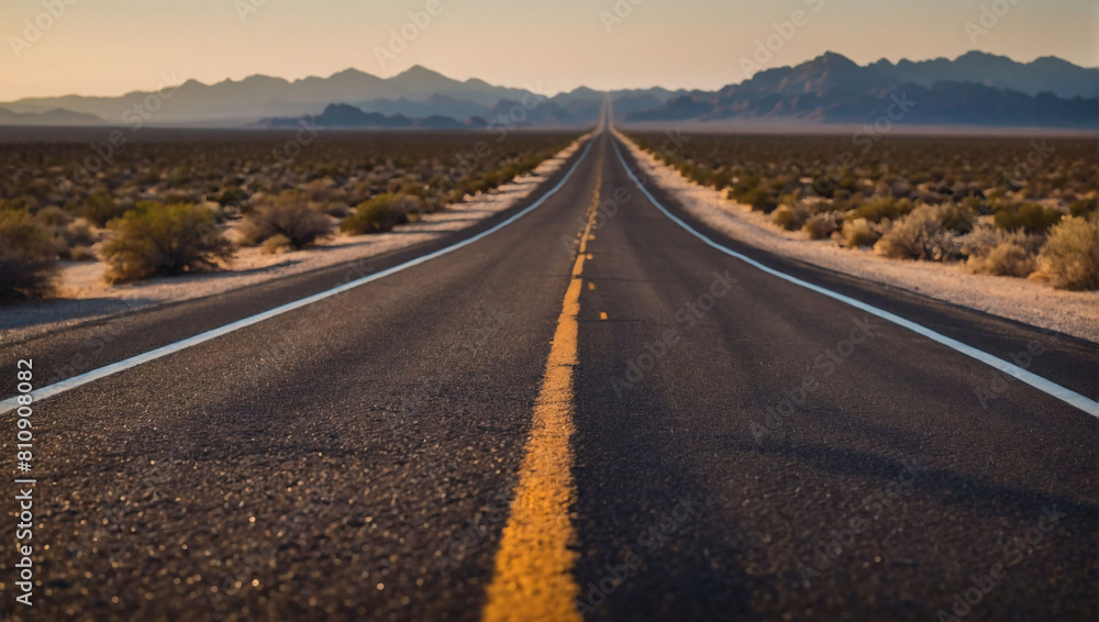 Endless Adventure, Desert Highway Stretches Ahead on an Empty Asphalt Road