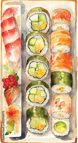 Sushi Sensation: Assorted Sushi Rolls on a Plate