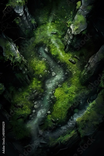 DnD Battlemap verdant, veil, mysterious, forest, scene, nature