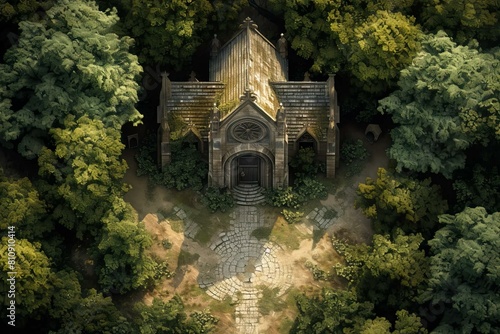 DnD Battlemap top-down  aerial  view  chapel  architecture  photography